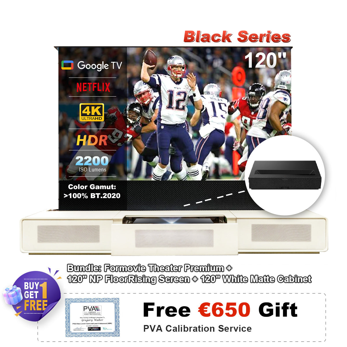 (Pacchetto) Formovie Theater Premium + Schermo ALR Motorizzato Black Series + Mobile TV Laser (Pre-Assemblato)