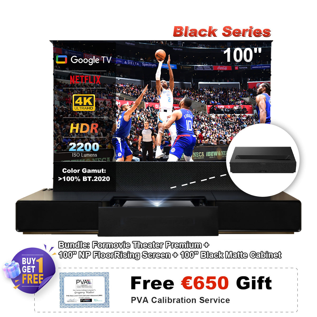 (Bundle) Formovie Theater Premium + Black Series Motorized ALR Screen + Laser TV Cabinet (Pre-Assembled)