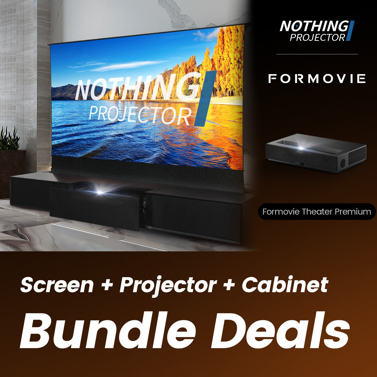 (Bundle) Formovie Theatre Premium + motorizovaná obrazovka ALR + plochá laserová TV skříňka