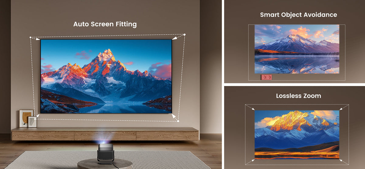 JMGO N1S Infinity automatically adapts to any screen with intelligent obstacle detection and lossless zoom capabilities.