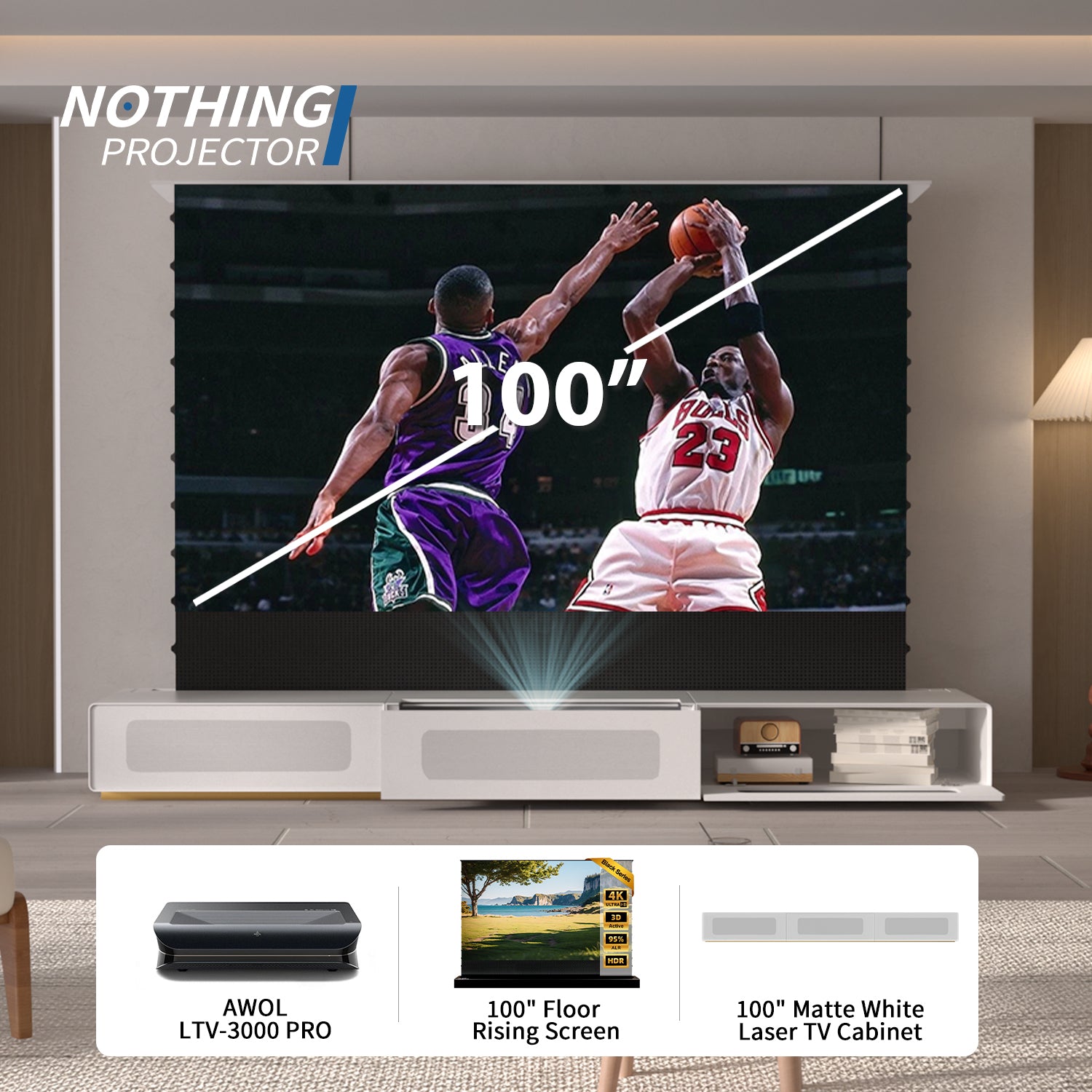 (Bundle) AWOL VISION LTV-3000/3500 PRO + Motorized ALR Screen + Laser TV Cabinet