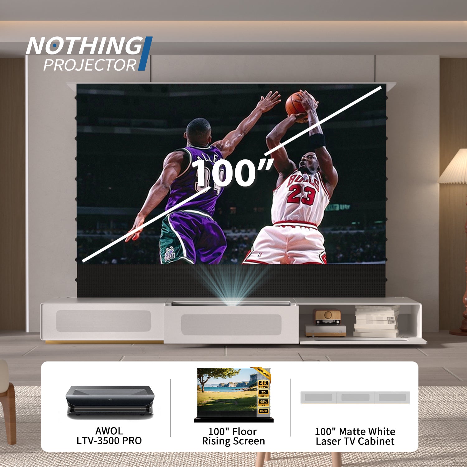 (Bundle) AWOL VISION LTV-3000/3500 PRO + Motorized ALR Screen + Laser TV Cabinet