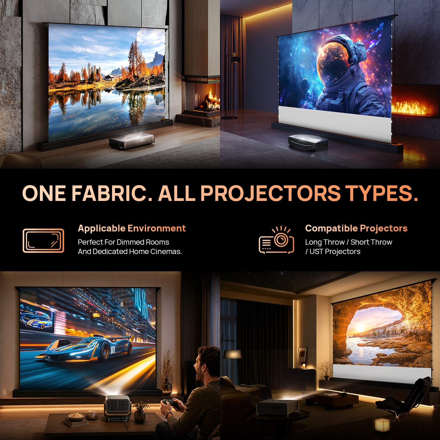 100''-120'' NothingProjector Matte White Motorized Floor Rising Screen For Long/Short/UST Projectors
