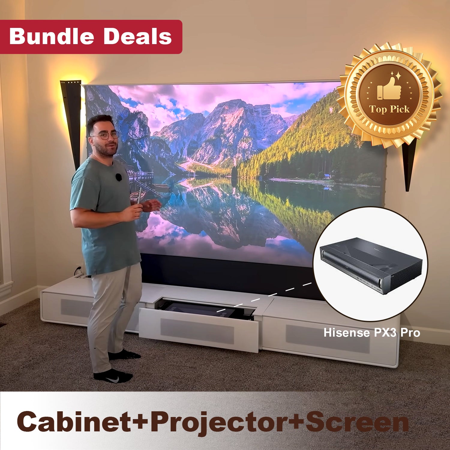 (Bundle) AWOL VISION LTV-3000/3500 PRO + Black Series Motorized ALR Screen + Laser TV Cabinet