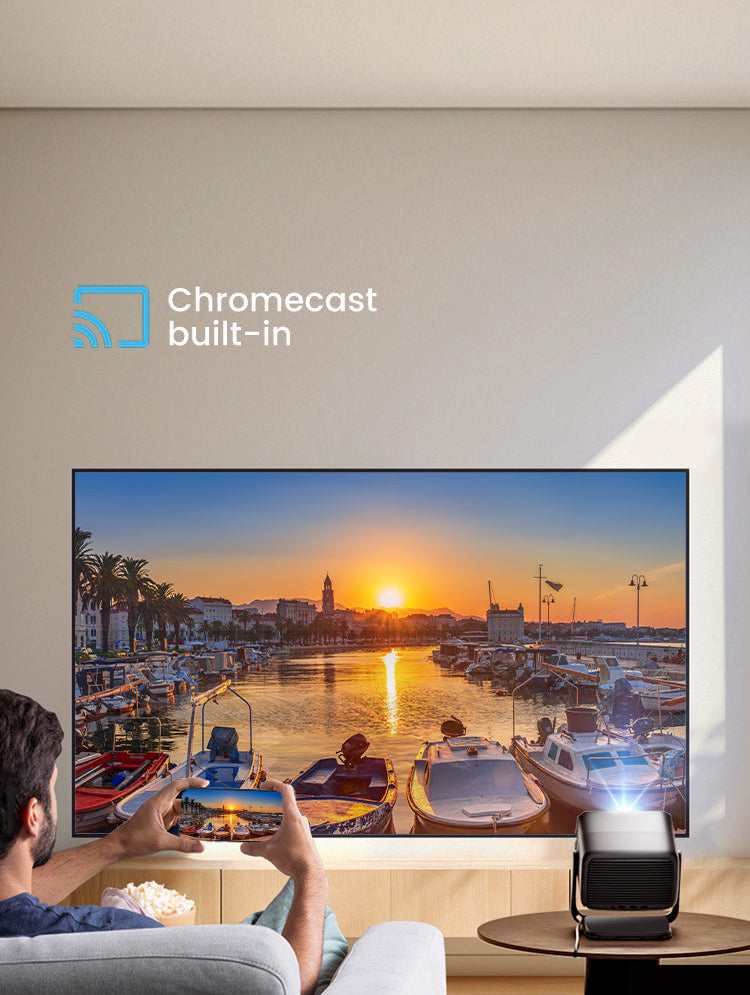JMGO N1S Infinity features built-in Chromecast for seamless wireless casting from your mobile devices.