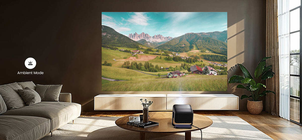JMGO N1S Infinity transforms into a vibrant art gallery when idle, displaying your favorite images and memories.