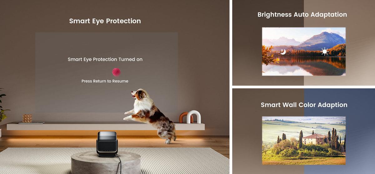 JMGO N1S Infinity's Smart Eye Protection automatically activates to reduce eye strain during extended viewing sessions.