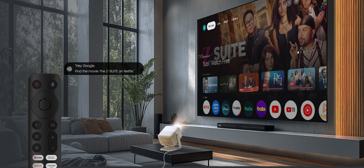 JMGO N1S Nano enables complete hands-free operation through built-in Google Assistant voice control.
