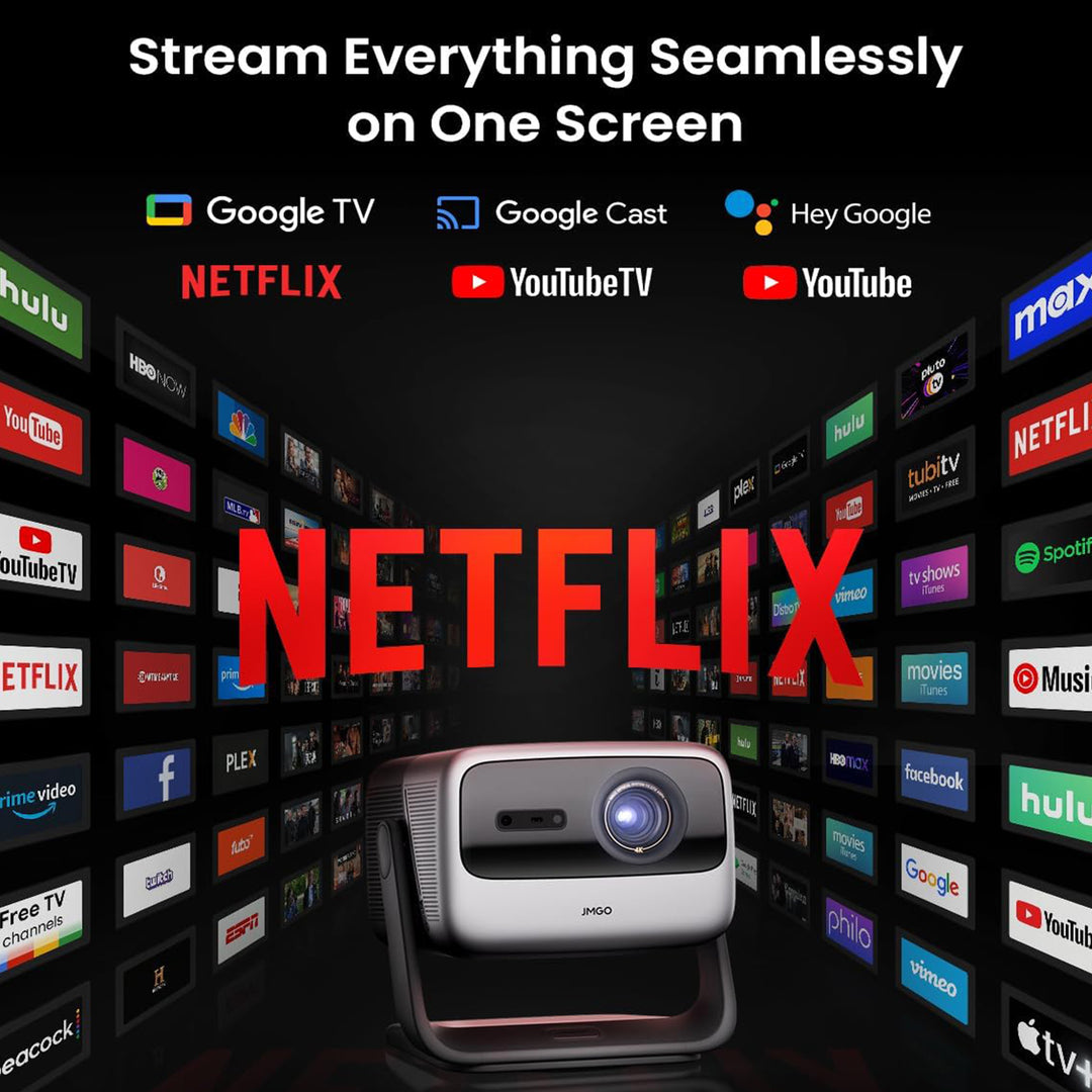 JMGO N1S Ultimate 4K Laser Outdoor skjávarpa 3300 ISO LUMENS Google TV með Netflix