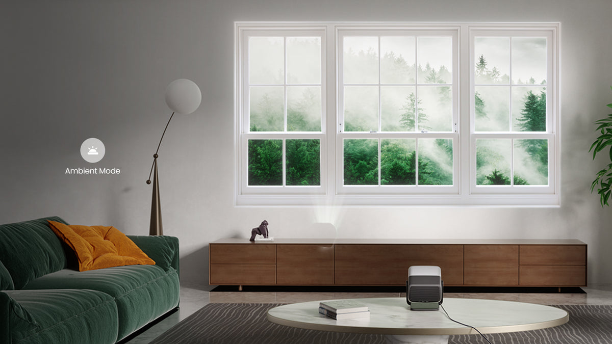 JMGO N1S Ultimate's Ambient Mode transforms idle moments into stunning natural landscape displays.