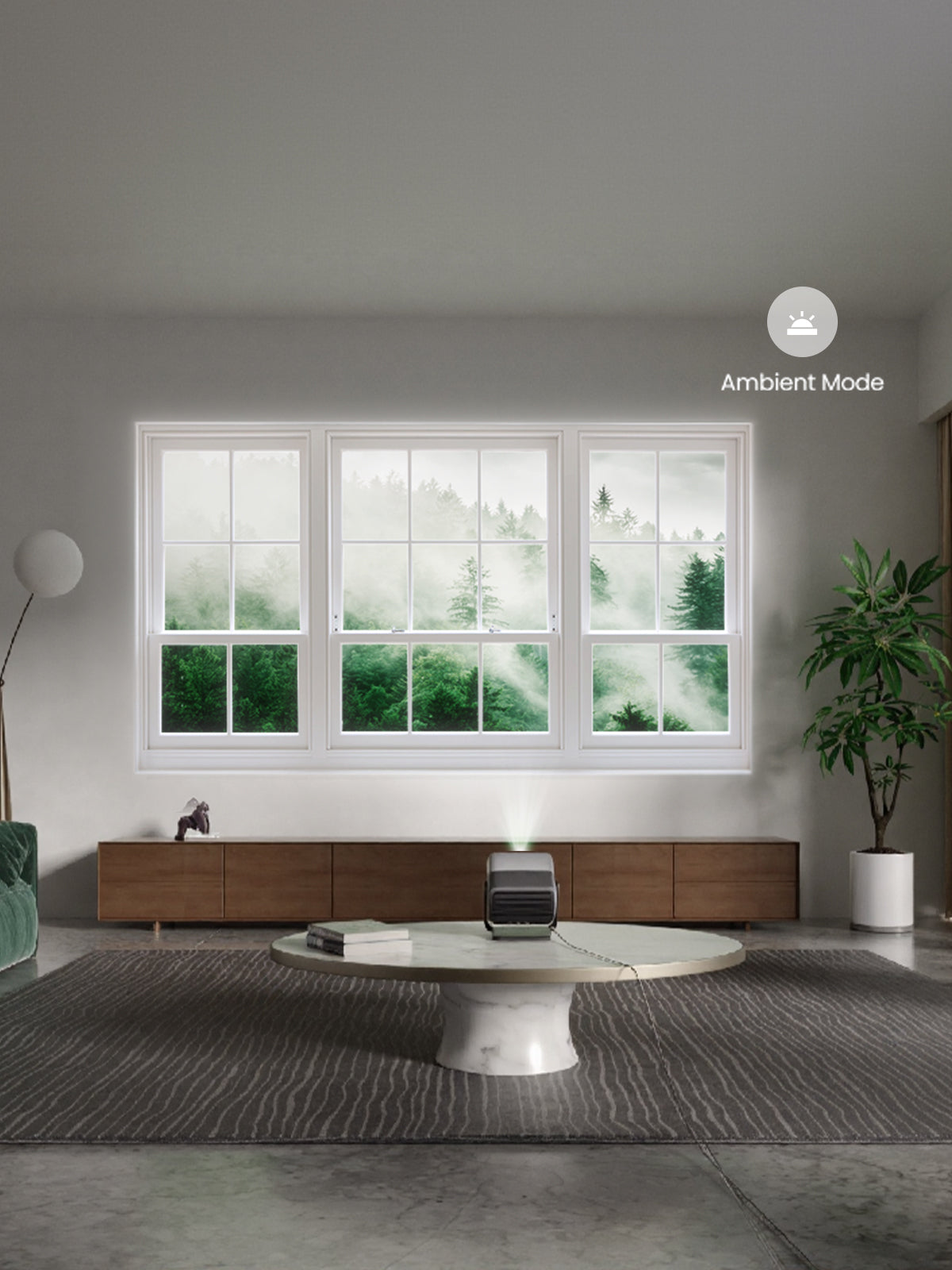 JMGO N1S Ultimate's Ambient Mode transforms idle moments into stunning natural landscape displays.