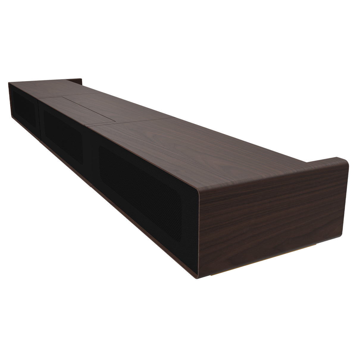 Angled view of a customizable wood finish Laser TV Cabinet for UST projectors