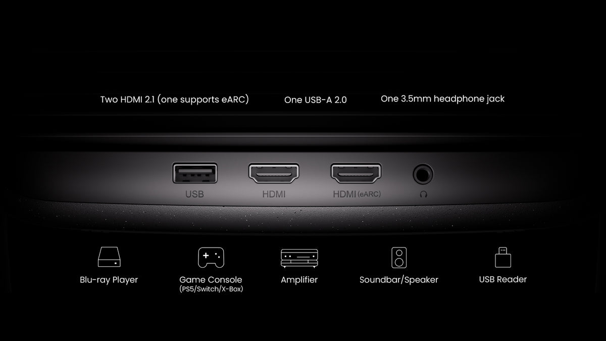 JMGO N1S Ultimate offers versatile connectivity with multiple ports for gaming consoles and streaming devices.