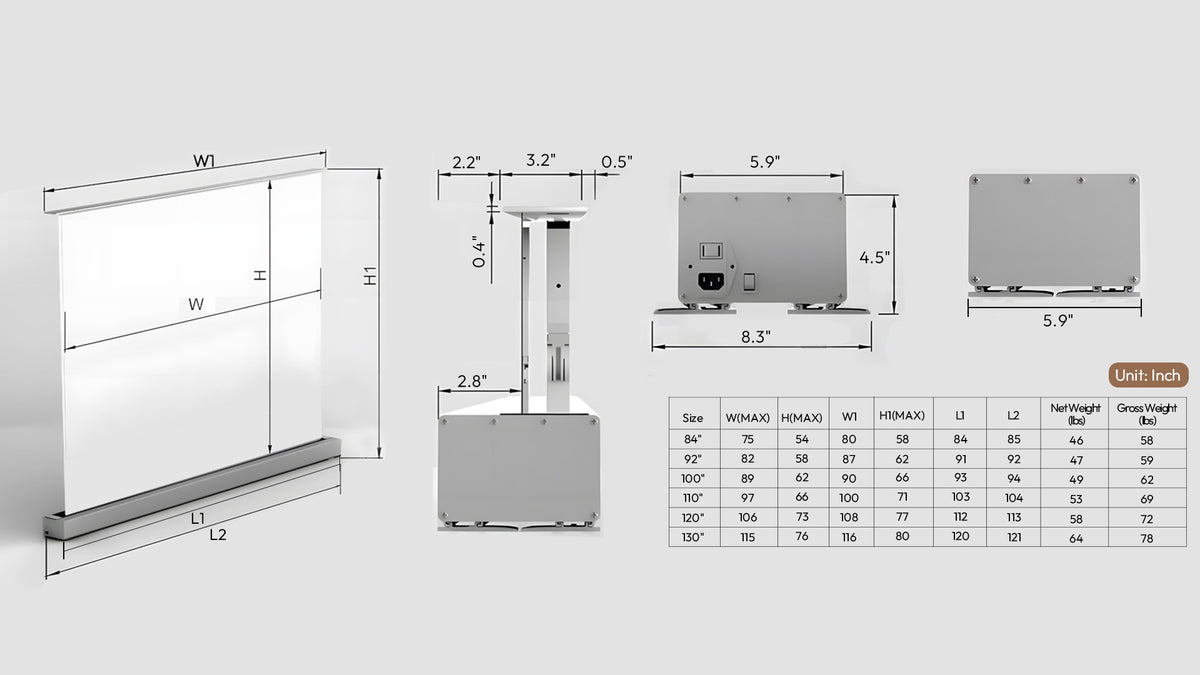 Nothingprojector white floor rising Screen size - inch