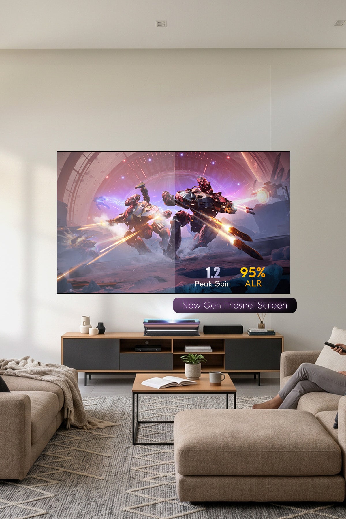 NothingProjector Fresnel ALR Screen featuring 1.2 Peak Gain and 95% Ambient Light Rejection for vibrant colors in bright rooms