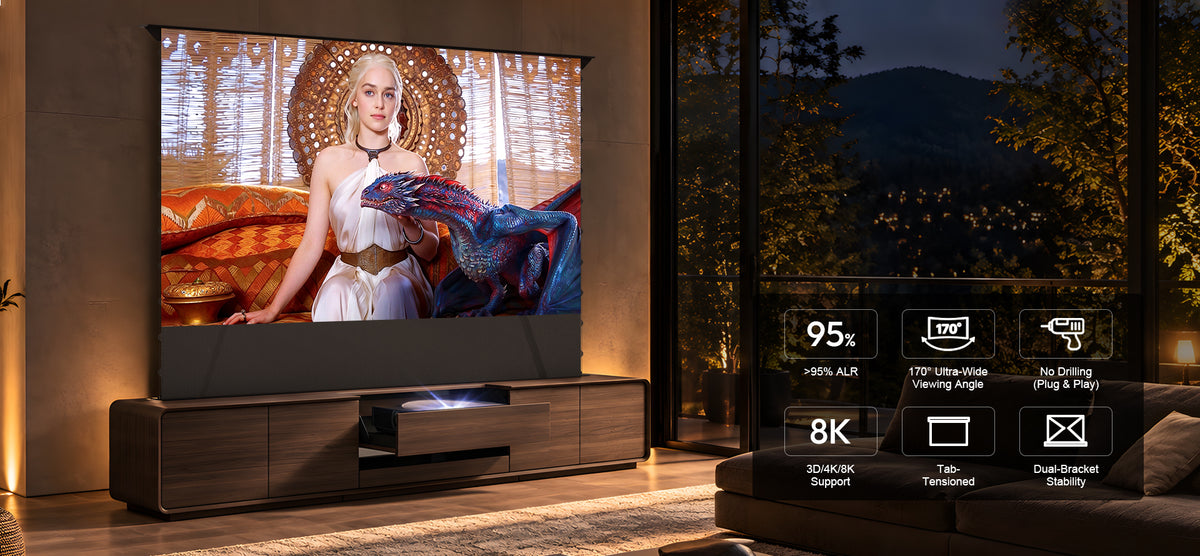 NothingProjector Walnut laser TV cabinet — black series alr screen