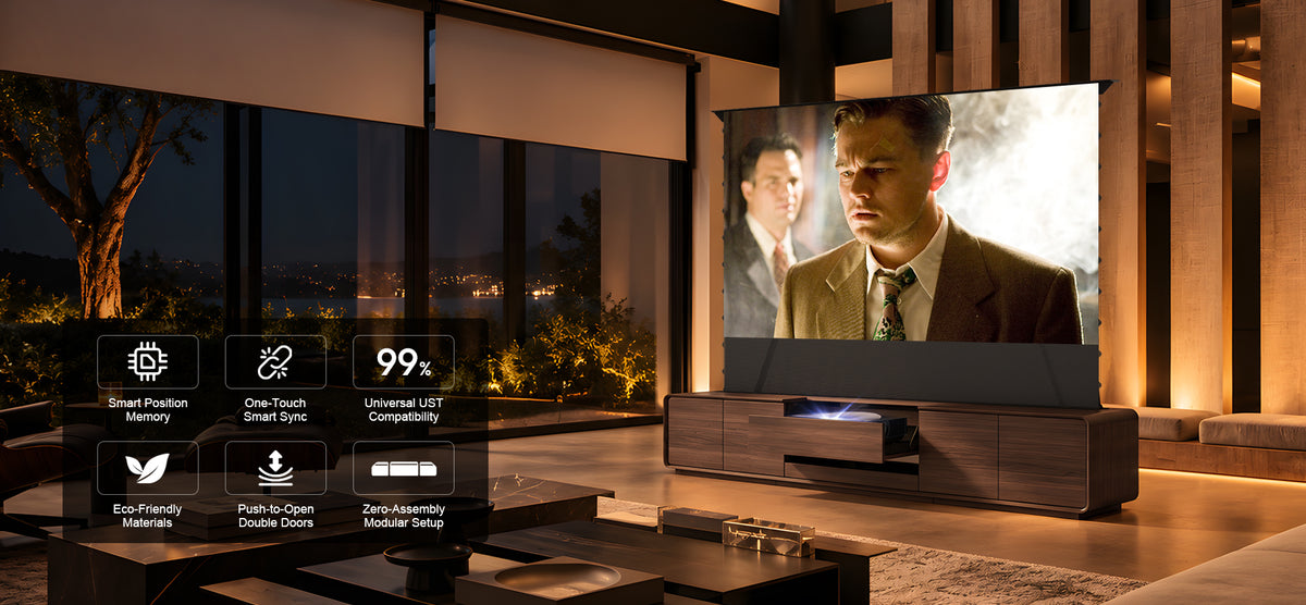 NothingProjector Walnut laser TV cabinet — modern minimalist cinema