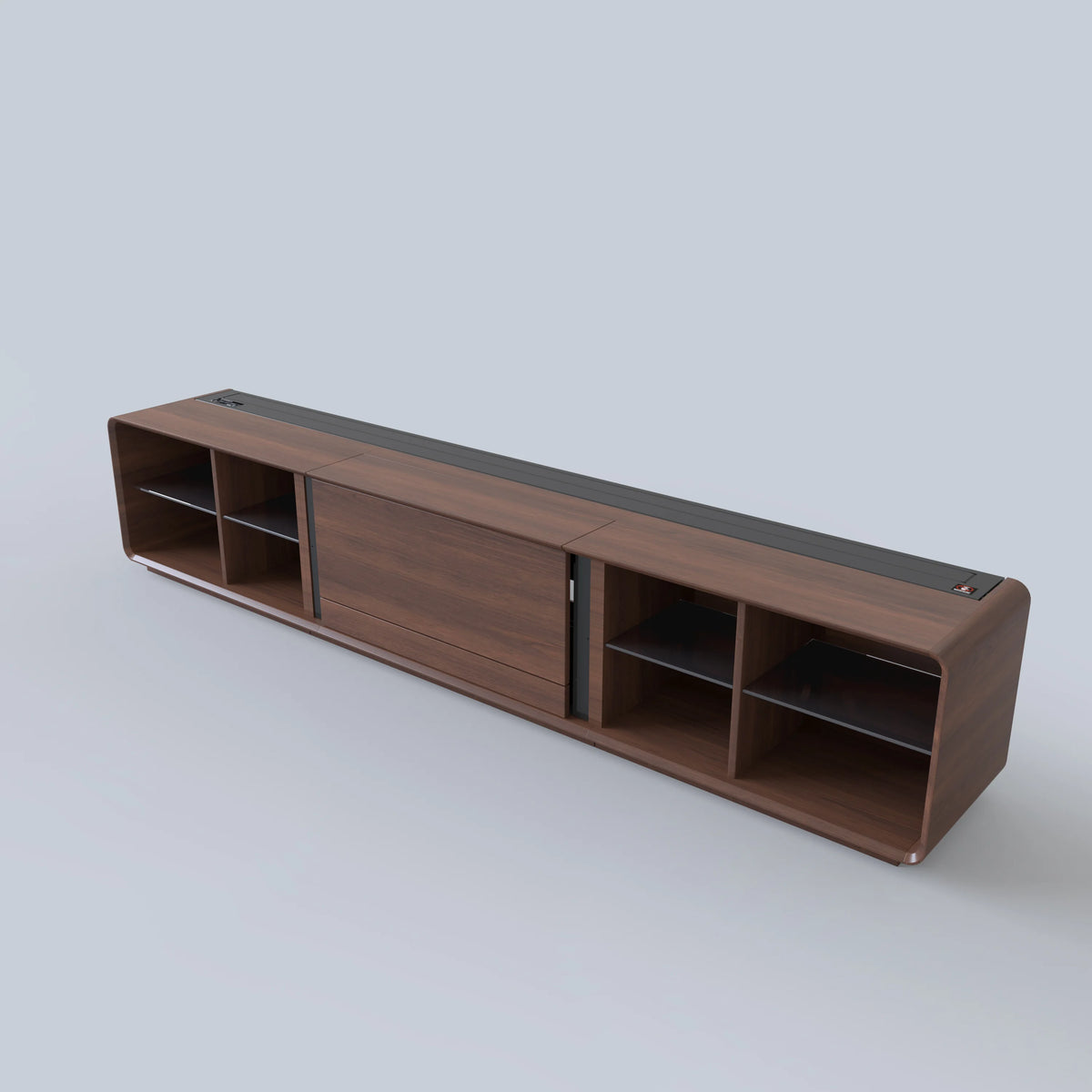 NothingProjector Walnut UST projector cabinet shown at a three-quarter angle