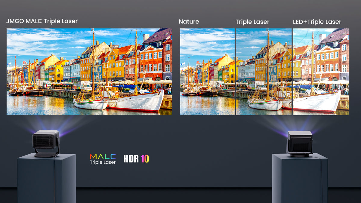 Experience stunning triple laser brilliance with the JMGO N1S Ultimate 4K outdoor projector.