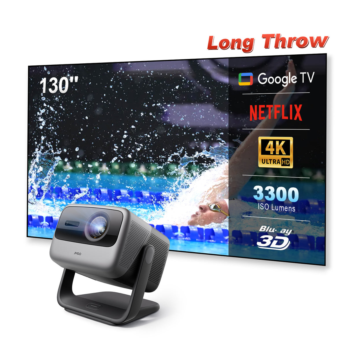 JMGO N1S Ultimate 4K Laser Outdoor Projector 3300 ISO Lumens Google TV with Netflix