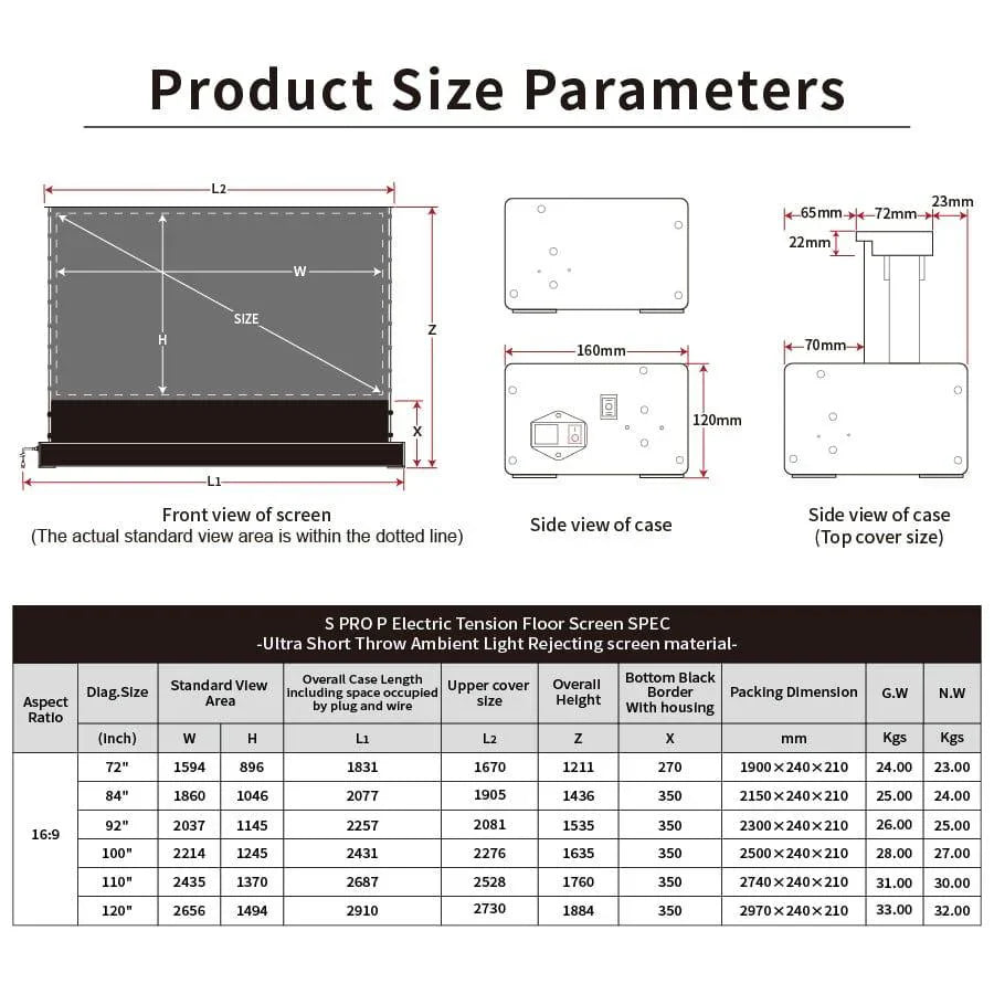 72"-120" VIVIDSTORM S PRO P Motorized 4K HD 3D Floor Rising UST ALR Projector Screen