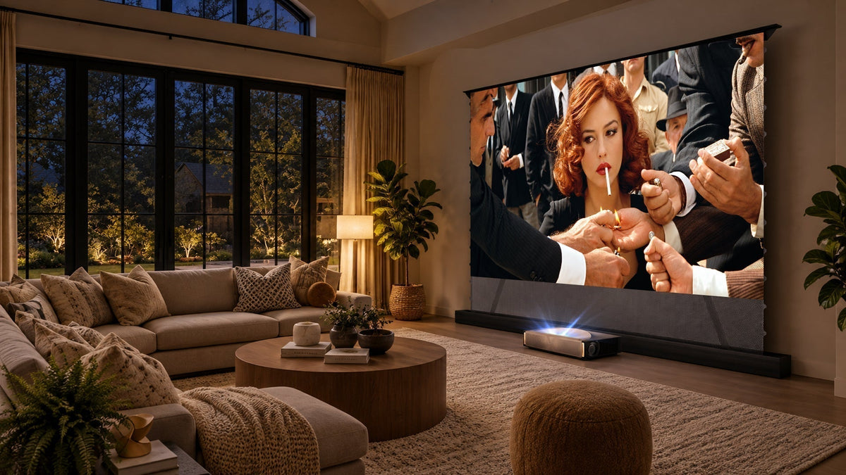 Is a Fixed-Frame Screen Ruining Your Wall? Why a Motorized Floor-Rising ALR Screen Is the Smarter Choice