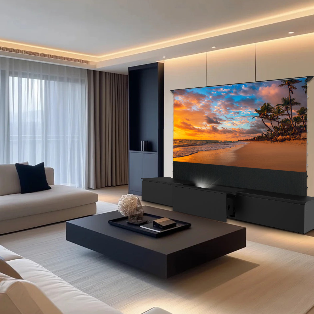 Shore Black Motorized Laser TV Flat Pack Cabinet (100")