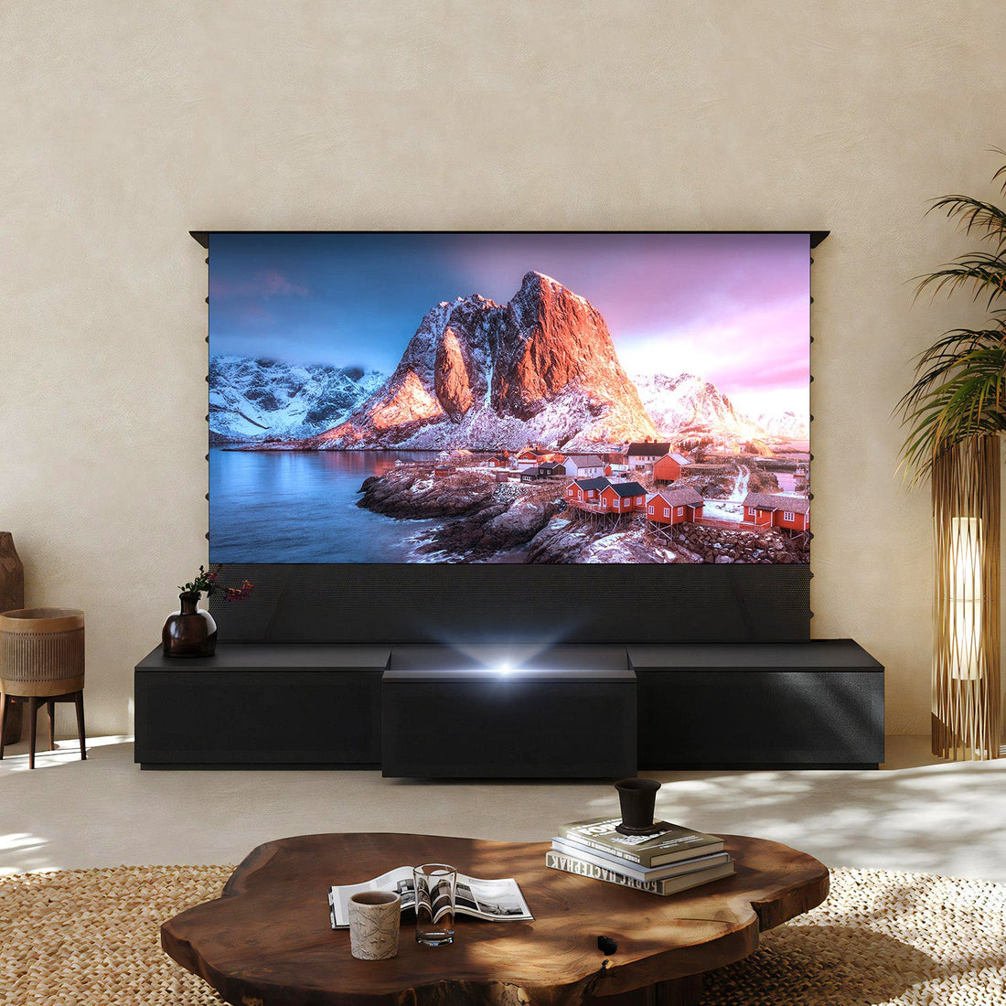 100-120 inch Shore Black Motorized Laser TV Flat Pack Cabinet