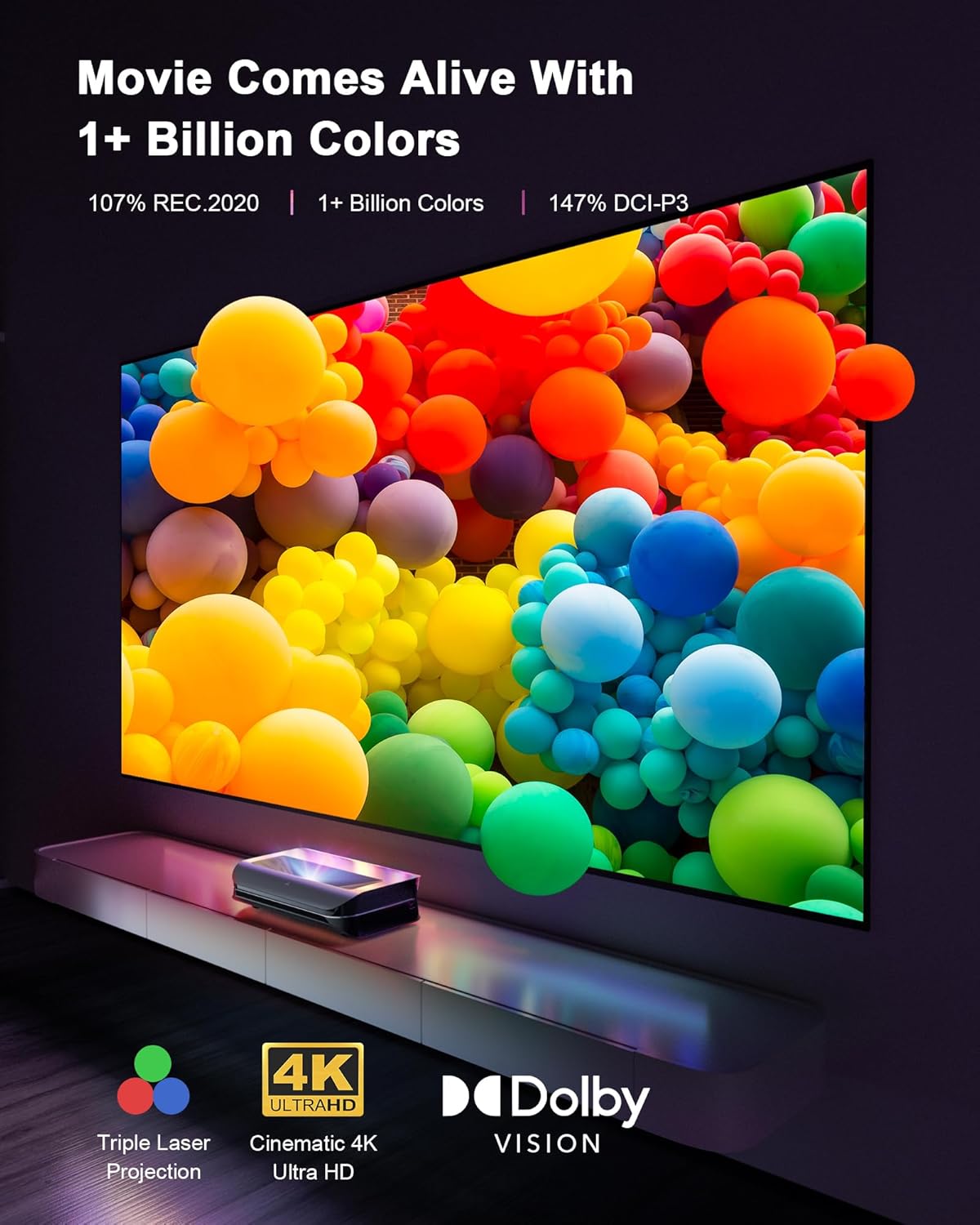 جهاز عرض AWOL Vision LTV-2500 UST، مسرح منزلي بدقة 4K، 2600 لومن 