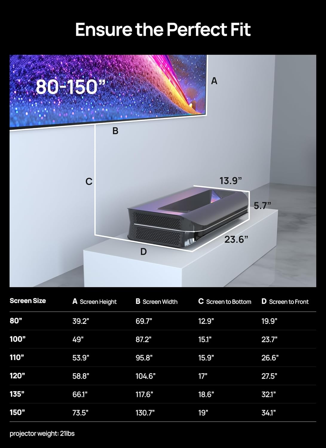 جهاز عرض AWOL Vision LTV-2500 UST، مسرح منزلي بدقة 4K، 2600 لومن 