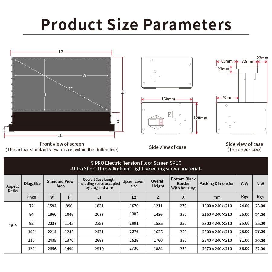 72"-120" VIVIDSTORM S PRO Motorized Tension Floor Rising UST ALR Projector Screen
