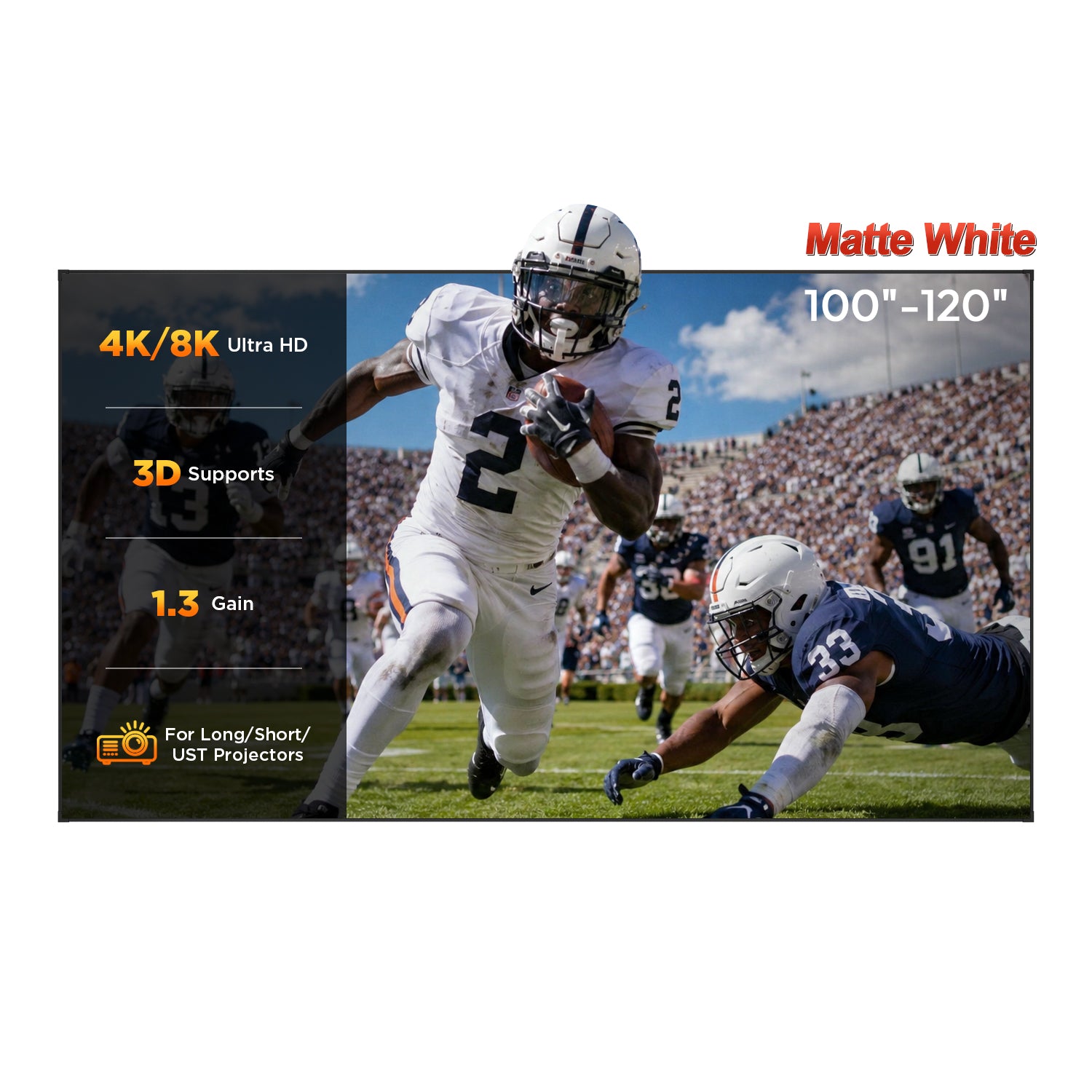100''-120'' NothingProjector Matte White Fixed Frame Screen For Long/Short/UST Projectors