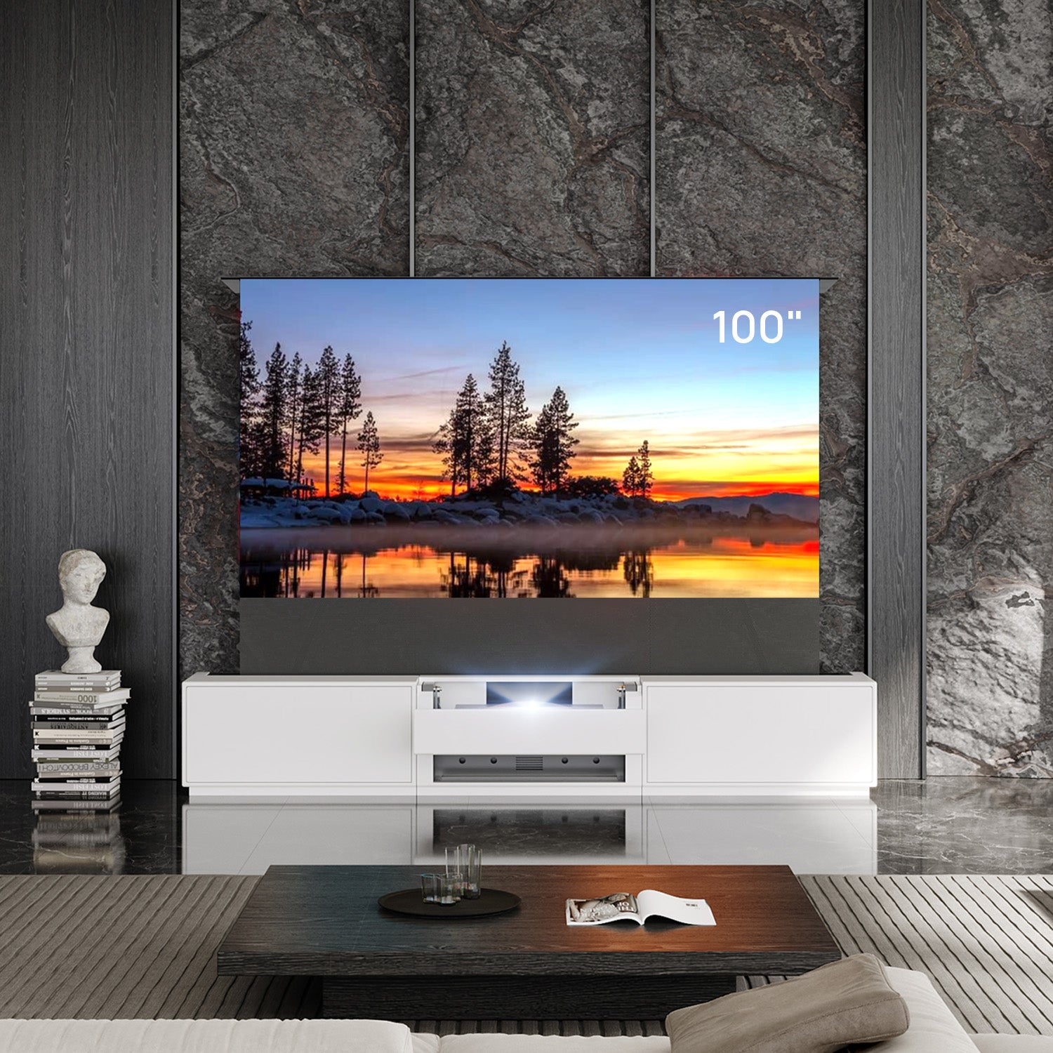 Mat Smart-tv-bord med Shore Flip-design til UST-projektor (formonteret)