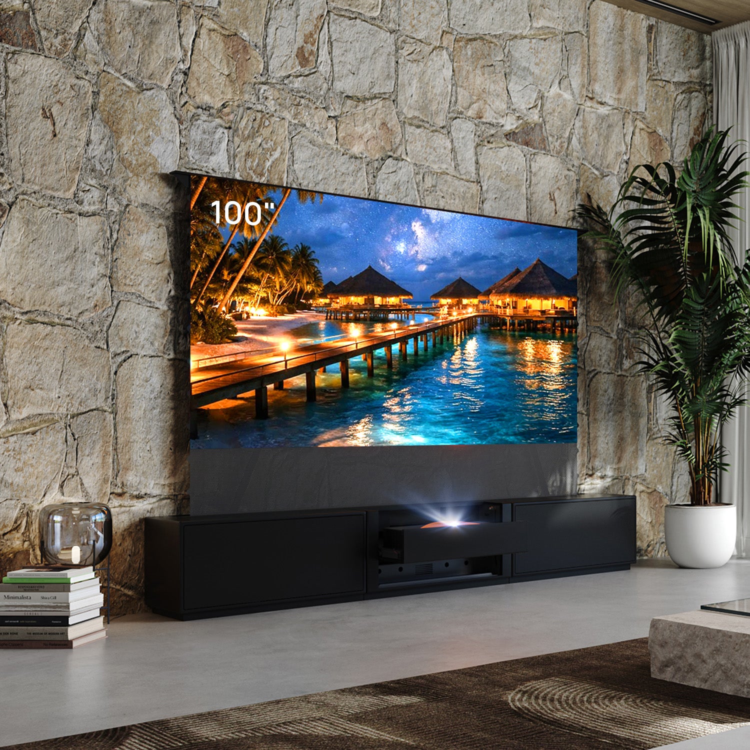 Shore Flip Design Matte Smart Laser TV Cabinet for UST Projector (Pre-Assembled)