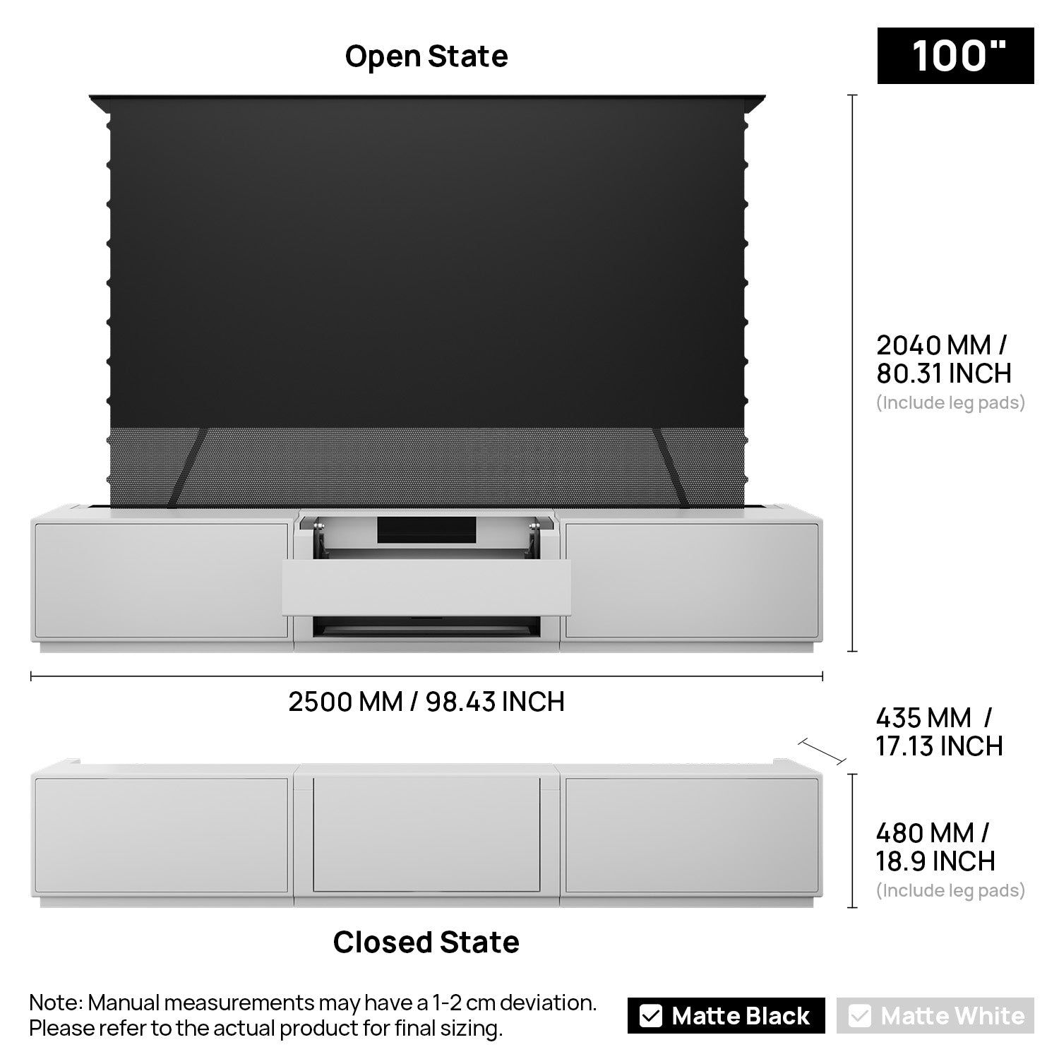 Mat Smart-tv-bord med Shore Flip-design til UST-projektor (formonteret)