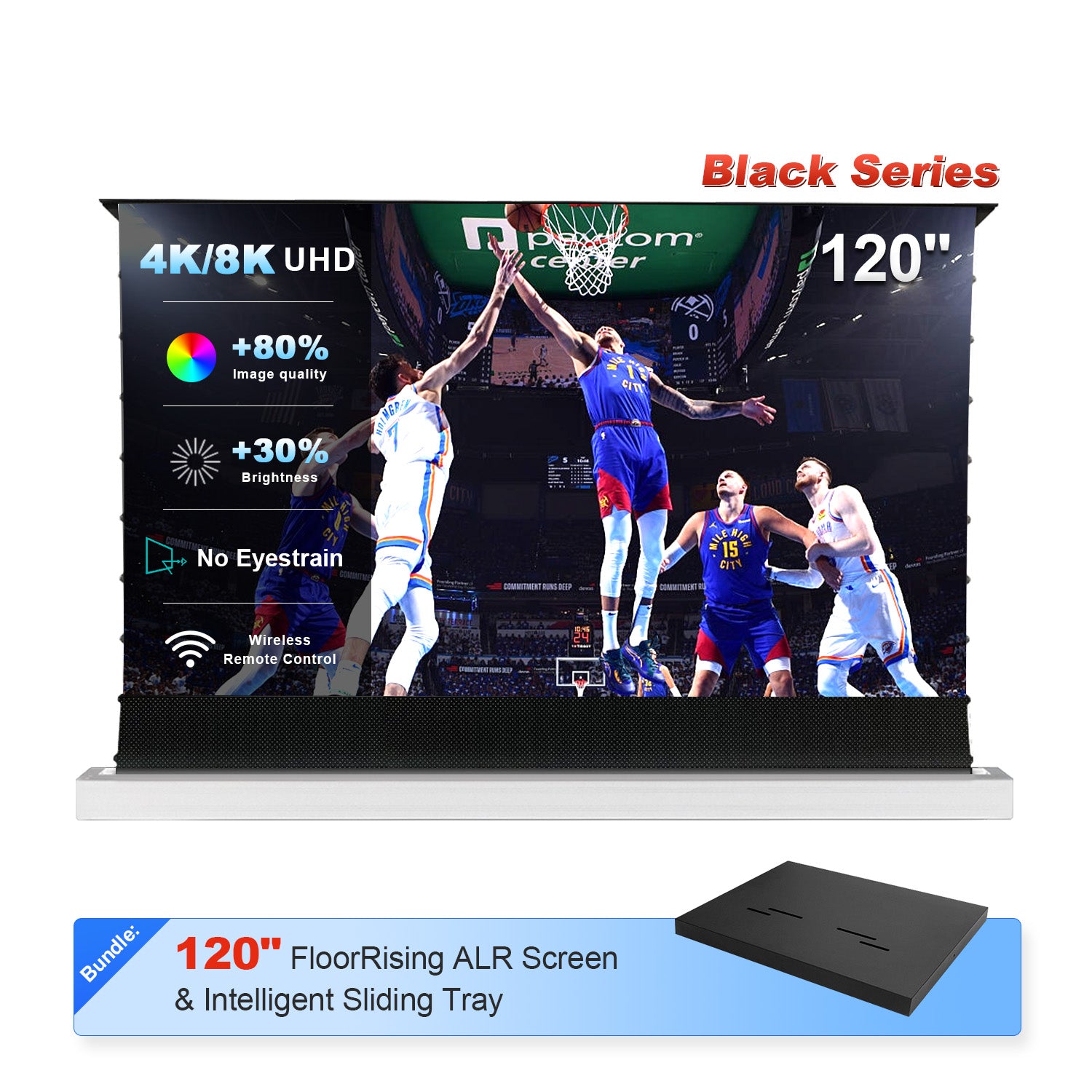 120-inch NothingProjector Black Series ALR screen with automated tray for premium laser TV setups