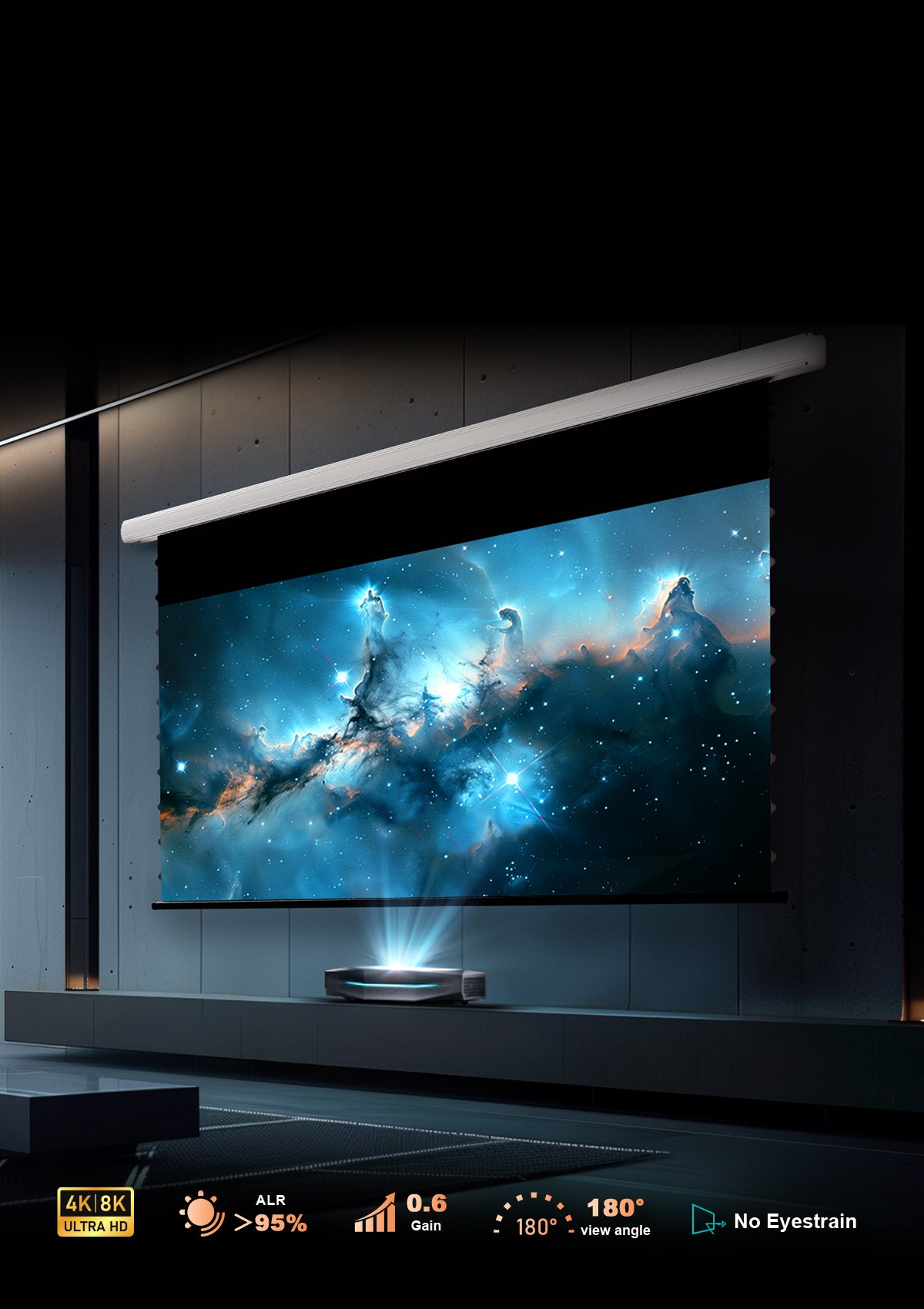 NothingProjector 84-120 Inch Motorized Drop Down UST ALR Screen in a modern living room setup