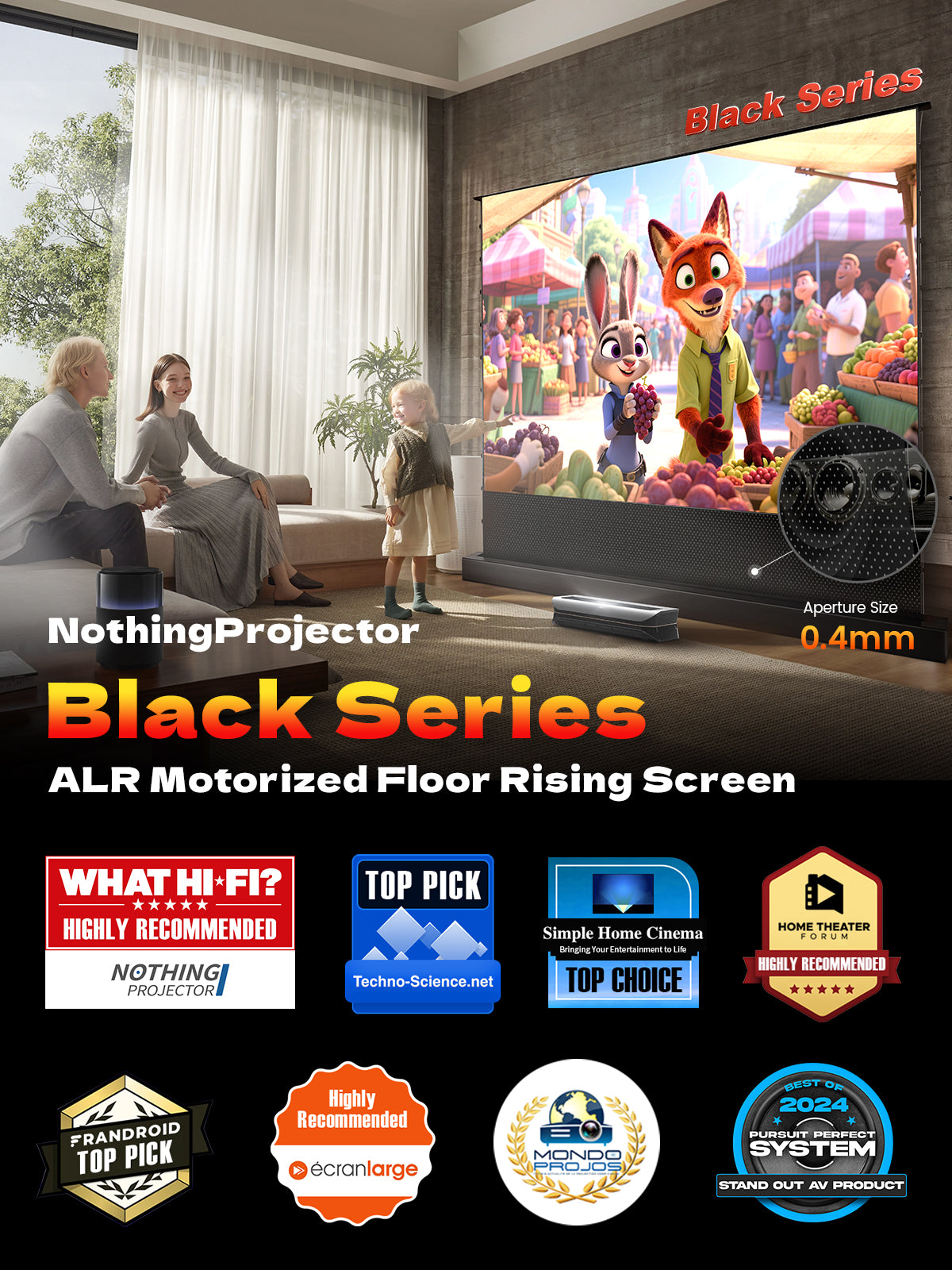 NothingProjector モーター式床上昇120インチALRスクリーン 超短焦点