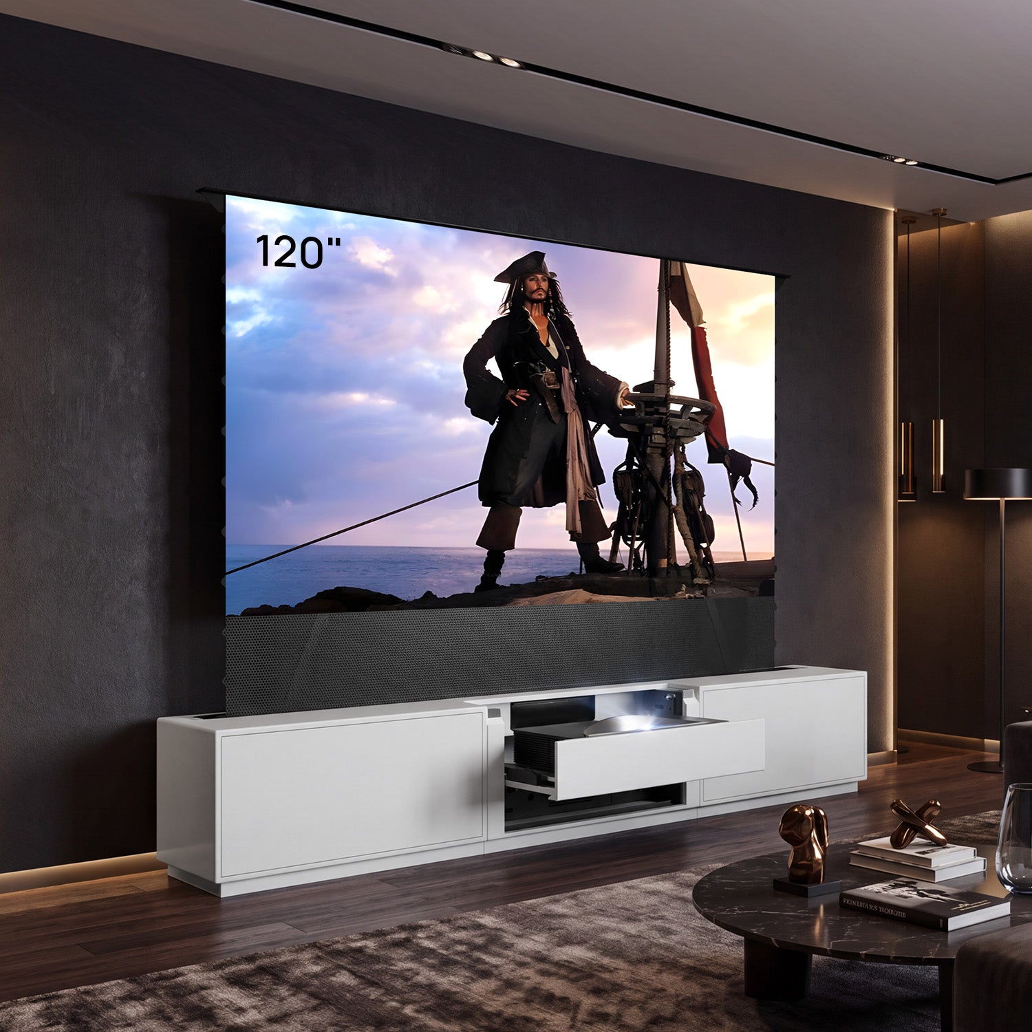 Mat Smart-tv-bord med Shore Flip-design til UST-projektor (formonteret)