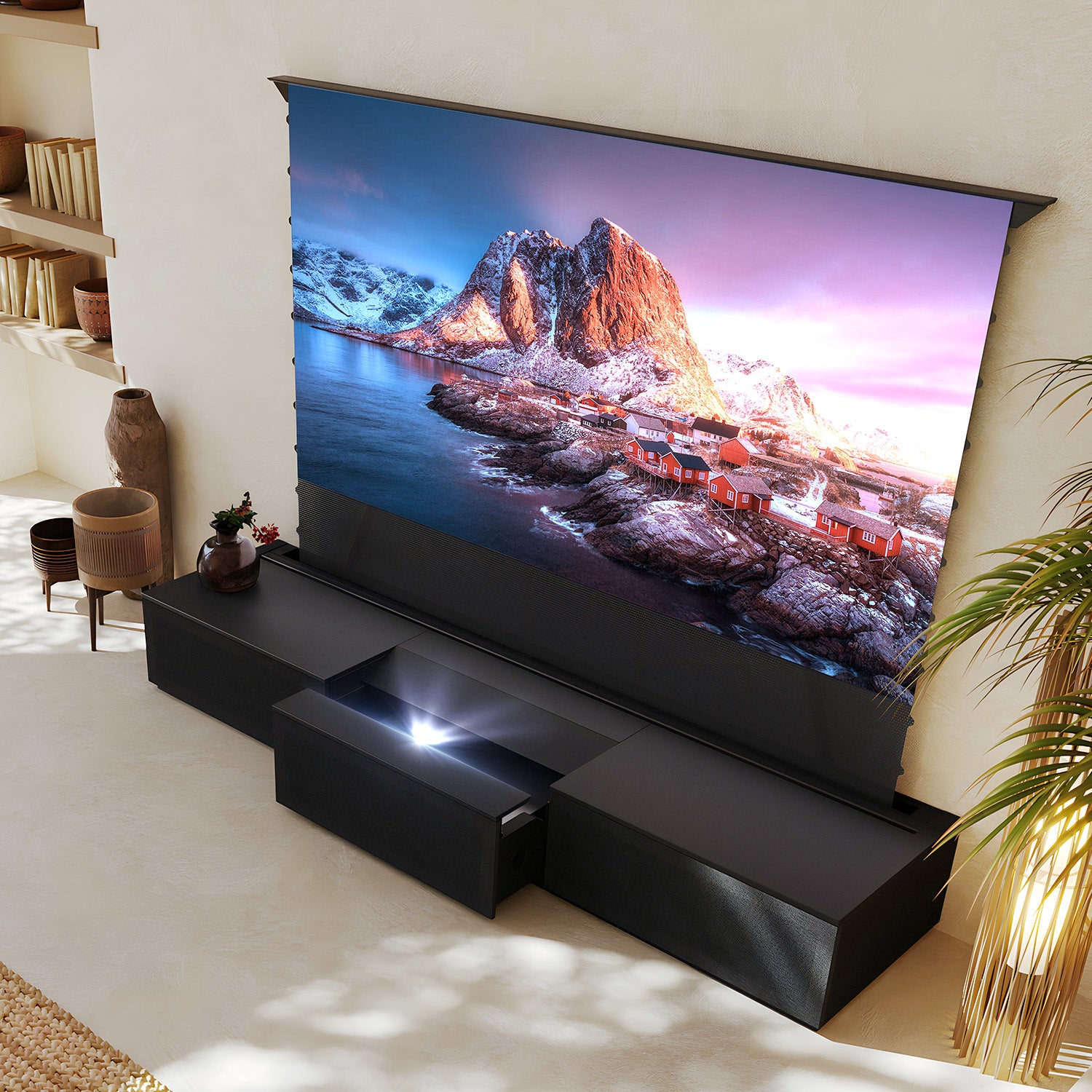 100"-120" Shore Black Motorized Laser TV Flat Pack Cabinet