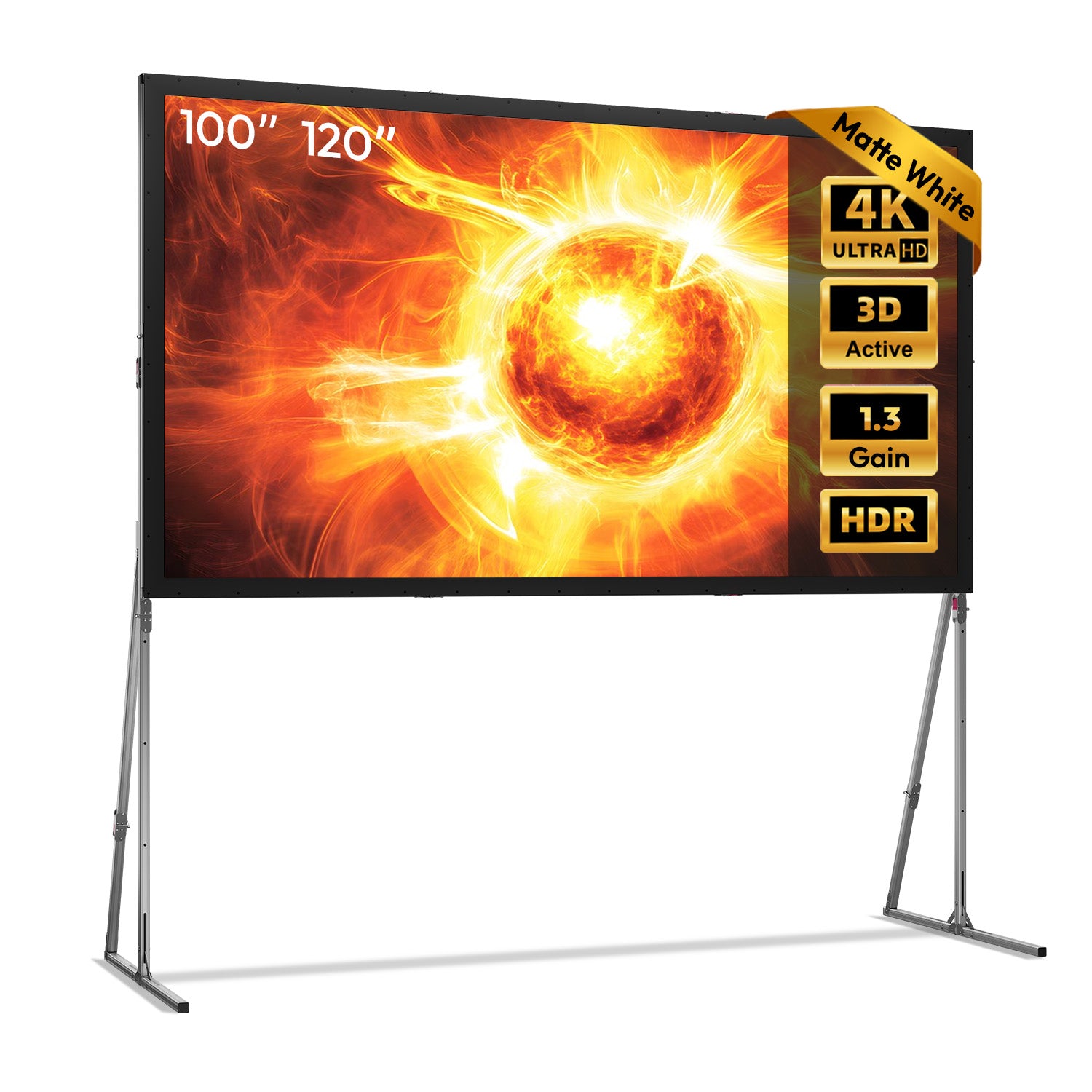 NothingProjector OpenAir Series venkovní kempovací přenosná skládací obrazovka se stojanem, zisk 1,3, 4K/8K UHD, 3vrstvá PVC, rychlá instalace bez nářadí