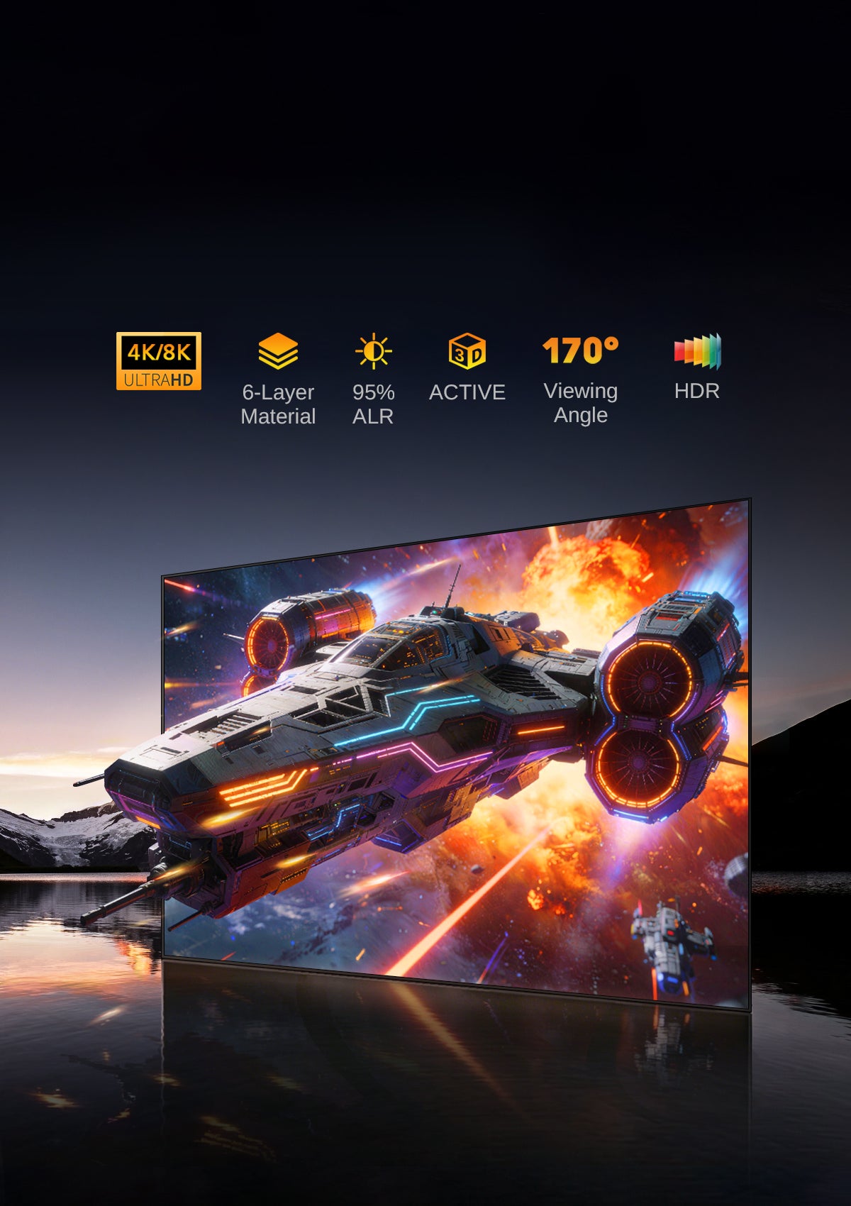 NP's 100"-130" ALR long throw screen combats ambient light with 6-layer optical tech, supporting 4K/8K clarity and 170° viewing for theater-grade immersion.