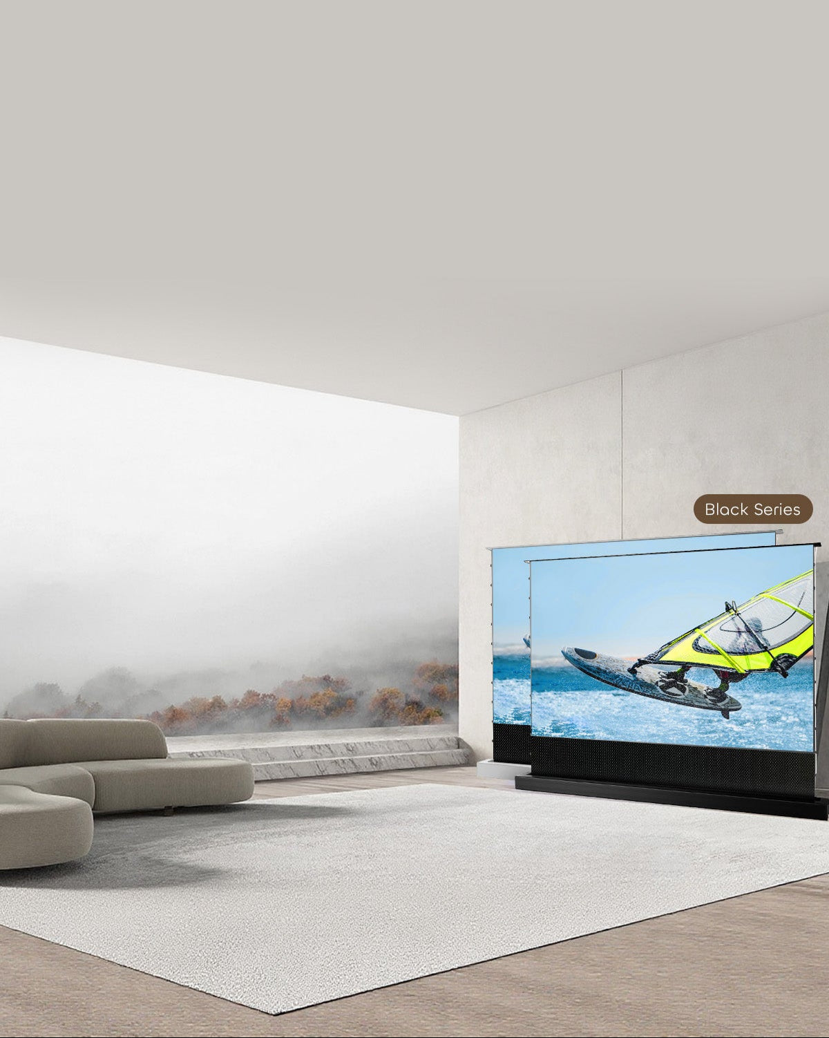 NP Black Series ALR Floor-Rising Projection Screen: Innovative UST design for modern home theater enhancement.