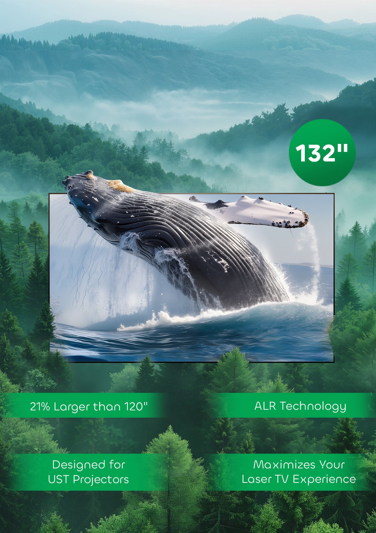 Nothingprojector 132" Lenticular ALR UST Screen delivering stunning, larger-than-life visuals for the ultimate home cinema.
