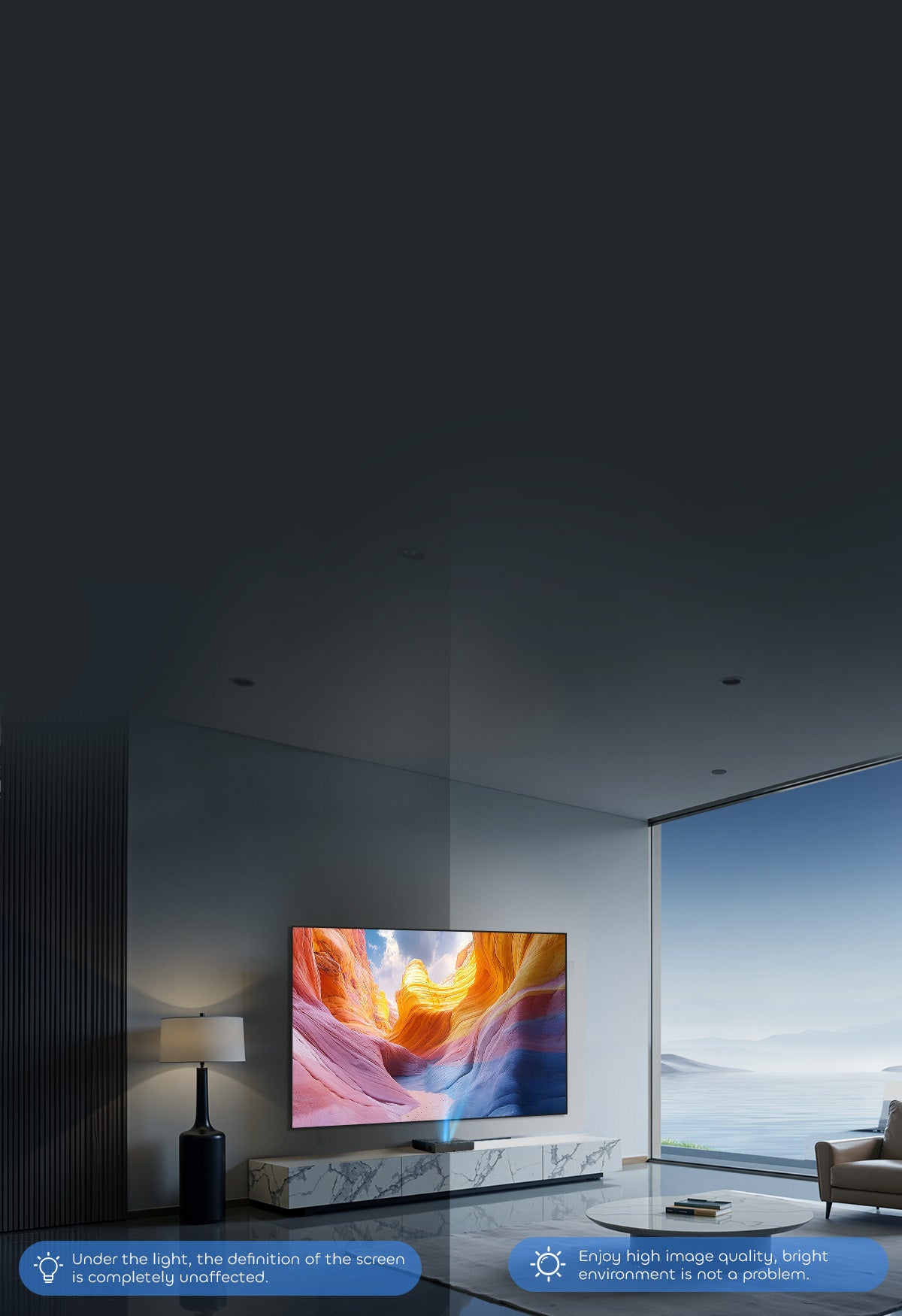 NP Classic PET Crystal ALR Screen ensures vivid daylight viewing for BenQ V5000i UST projectors without darkening rooms