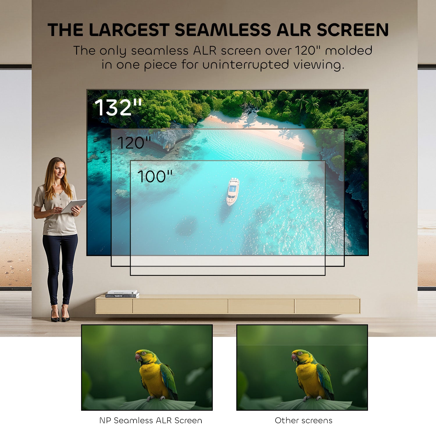 132 Inch NothingProjector Seamless Lenticular 4K UST ALR Projector Screen