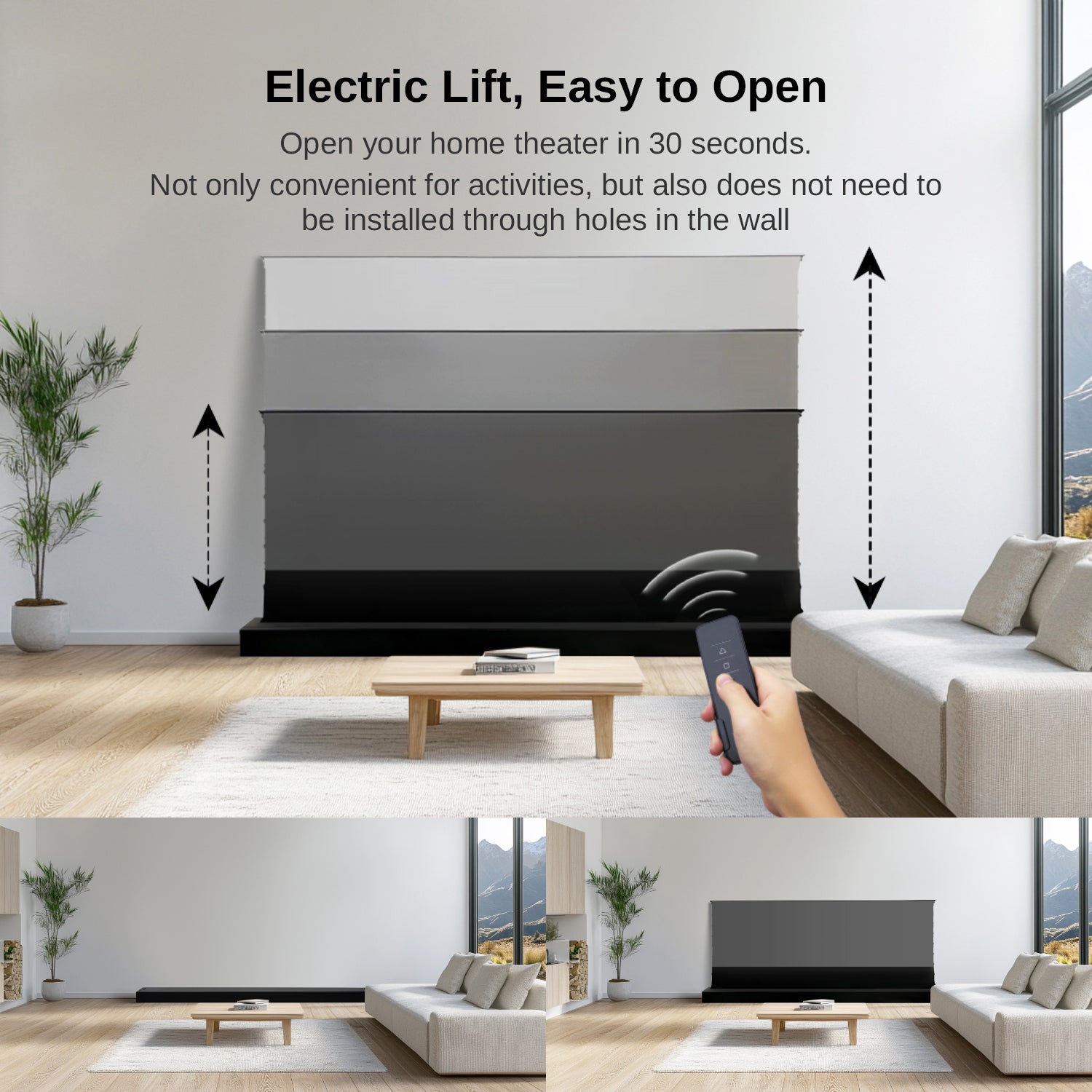 شاشة عرض NothingProjector Black Series بمحرك أرضي مرتفع مقاس 84-120 بوصة لجهاز عرض قصير المدى للغاية
