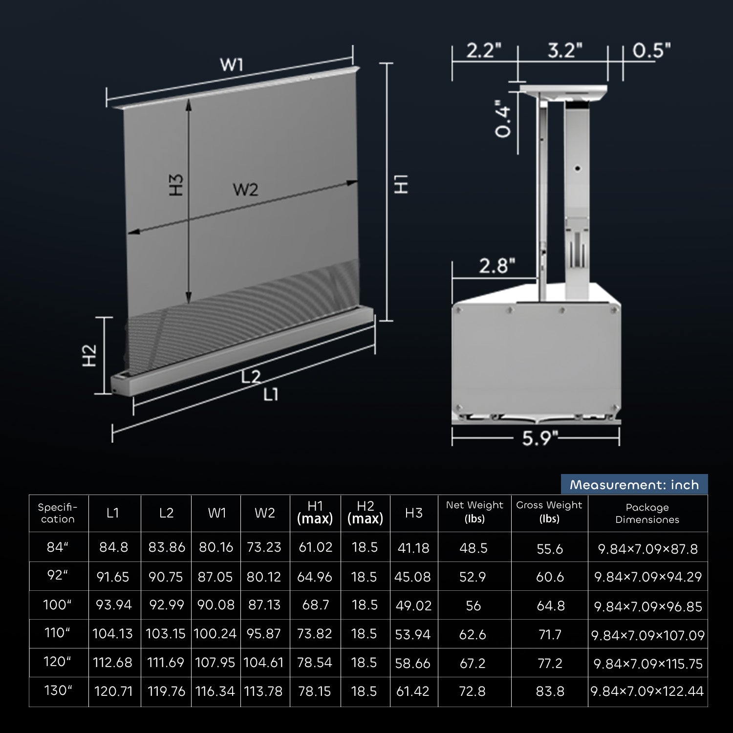 84''-130'' NothingProjector Black Series 95% ALR Motorized Floor Rising Screen For Ultra Short Throw Projector