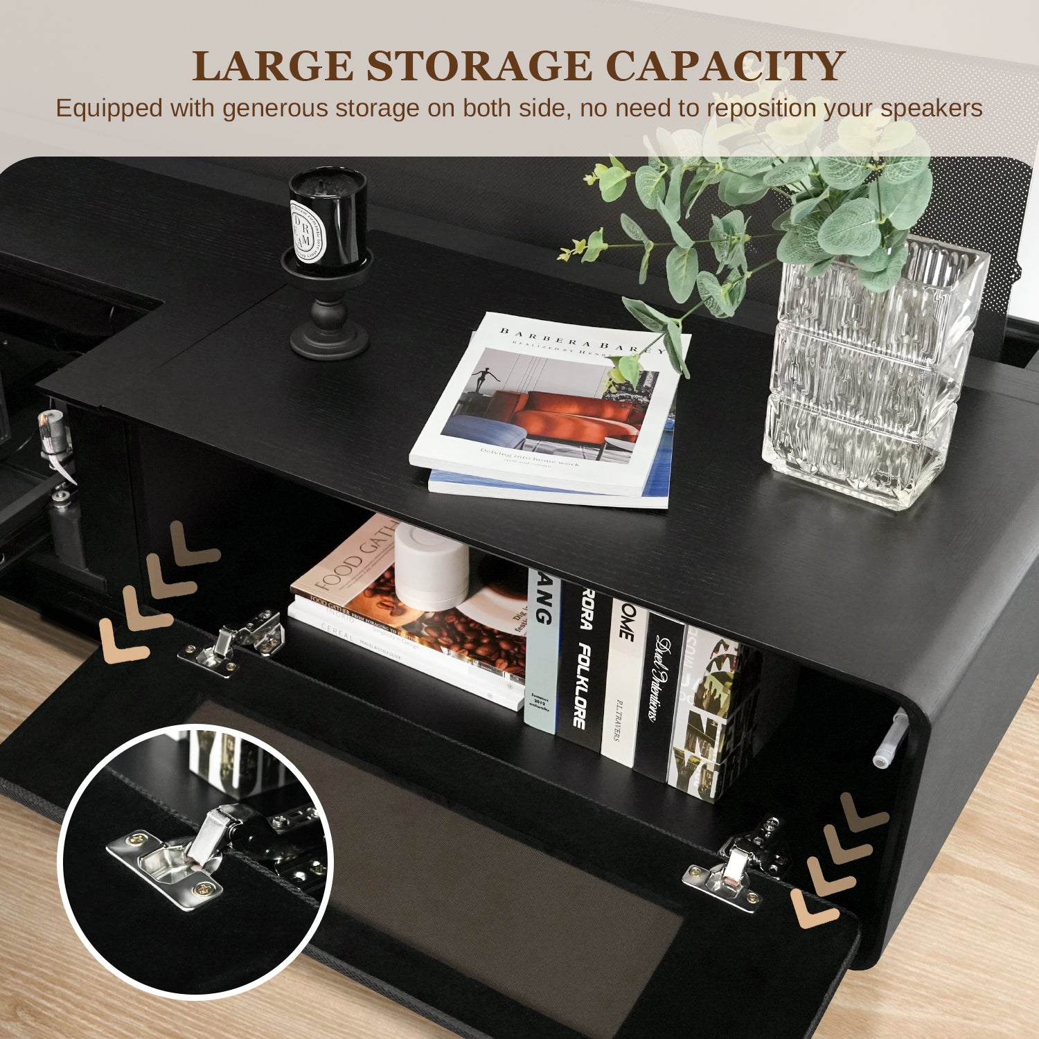 Shore Wood Grain UST Projector Cabinet + Black Series Motorized Floor Rising Screen Bundle (Cabinet Pre-Assembled）