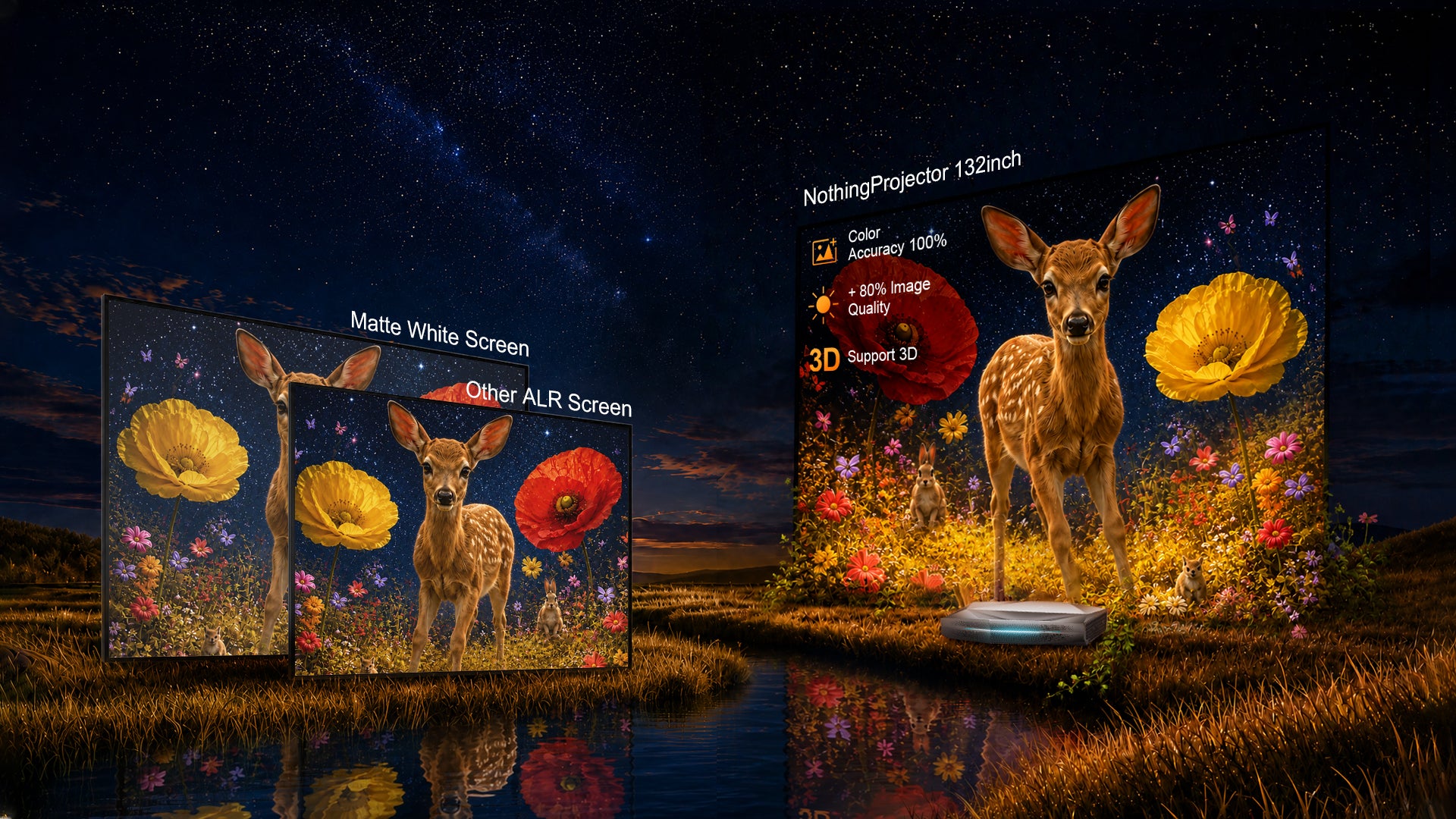 NP 132-inch ALR screen featuring HBSP lenticular material for 20% higher contrast and improved image quality.